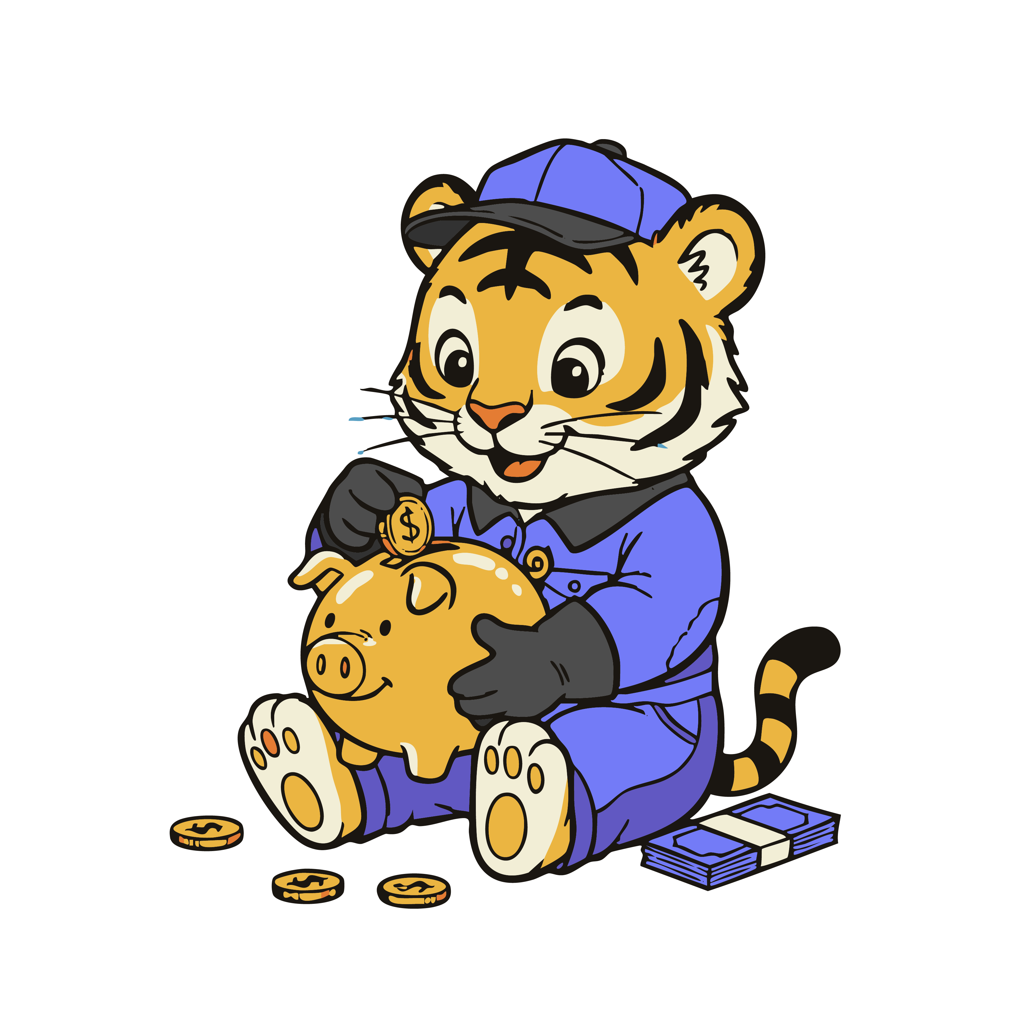 Tiger with piggy bank saving money